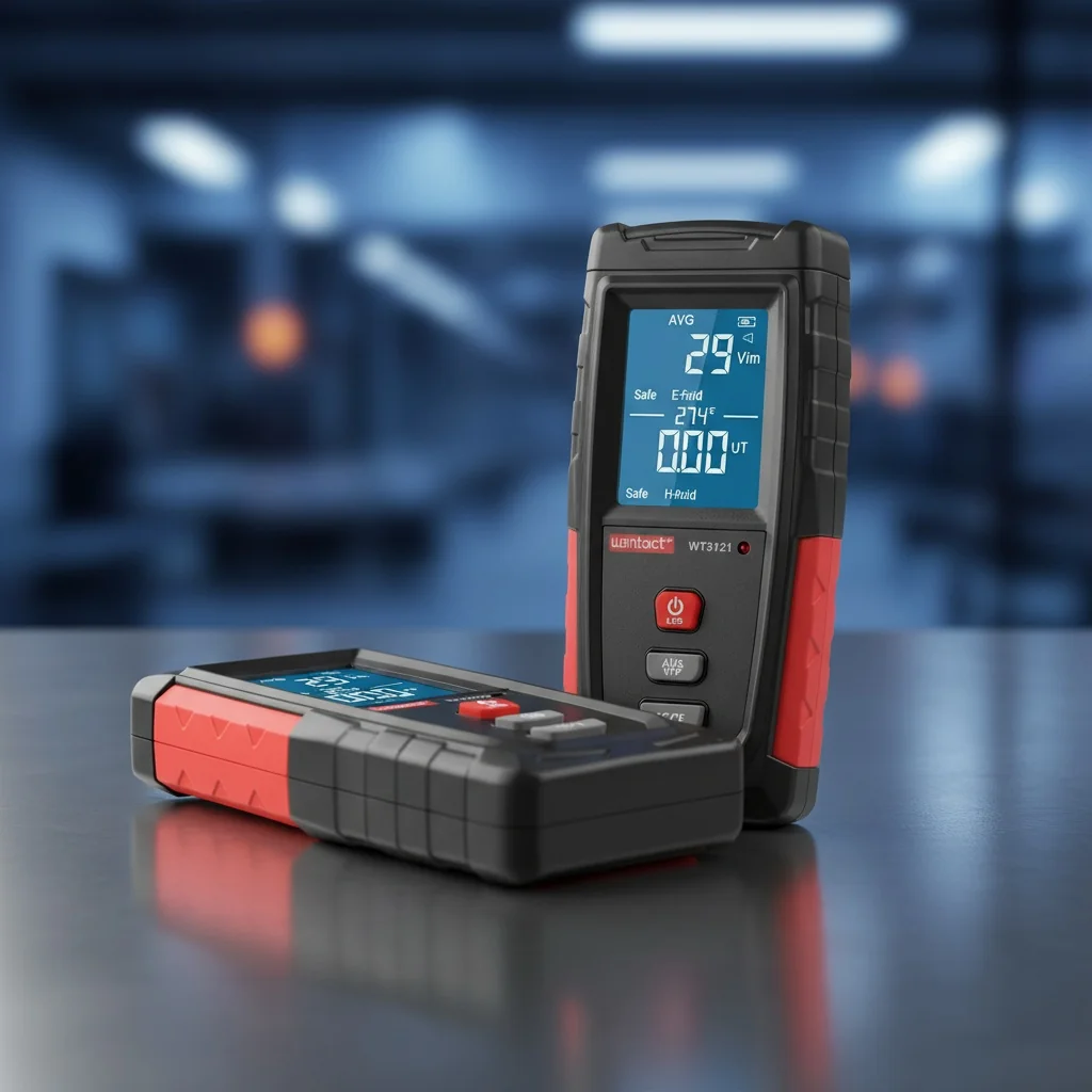 ERICKHILL digital EMF meter checking readings near smart home devices